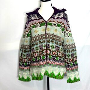 Oilily Vintage Colorful Wool Blend Zip Up Cardigan